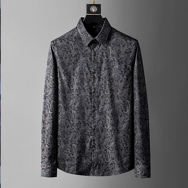 Men's Paisley Print Slim Fit Long Sleeve Shirt