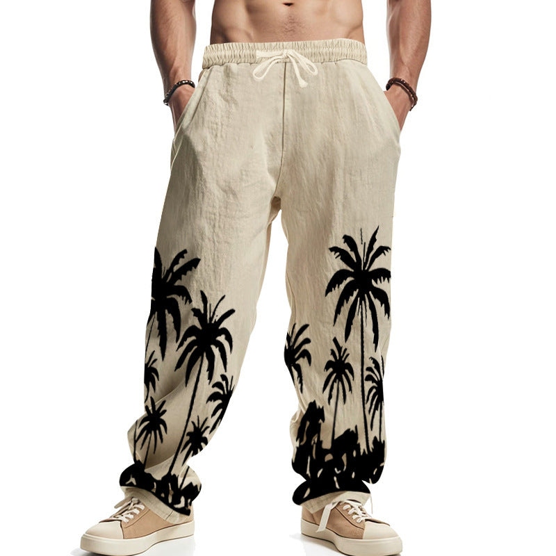 Men's Palm Print Cotton Casual Trousers