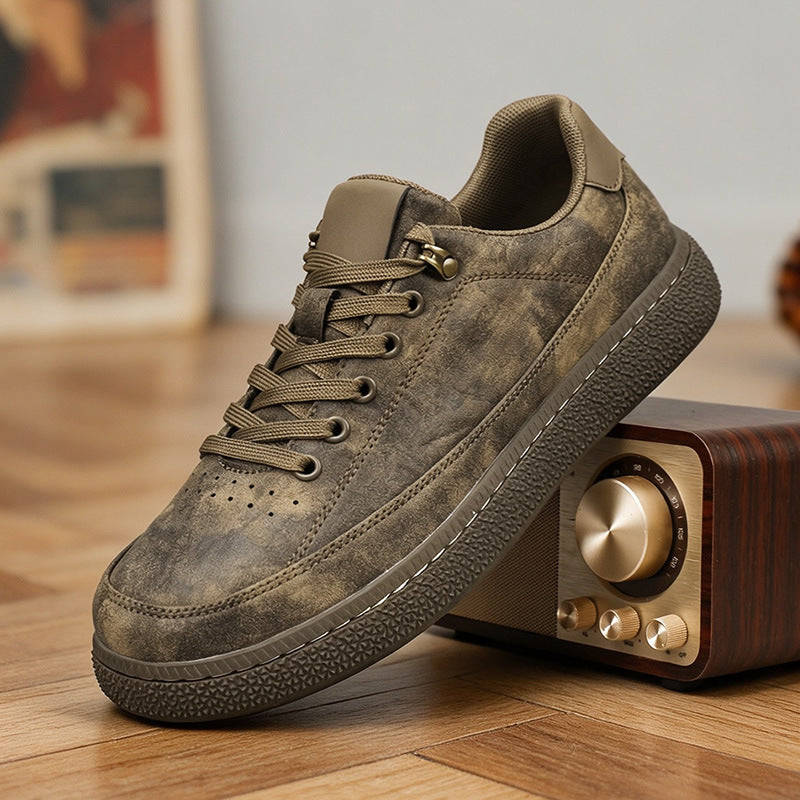 Vintage Retro Low‑Top Casual Sneakers, Microfiber Upper Non‑Slip Daily Lace‑Up Shoes