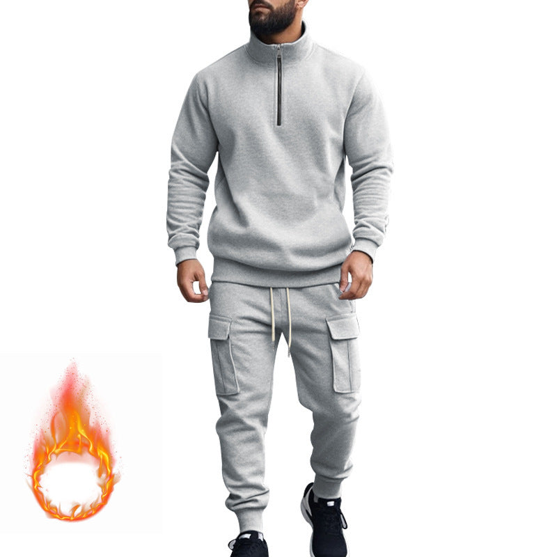 Men's Half‑Zip Fleece Lined Sweatshirt & Cargo Jogger 2‑Piece Set