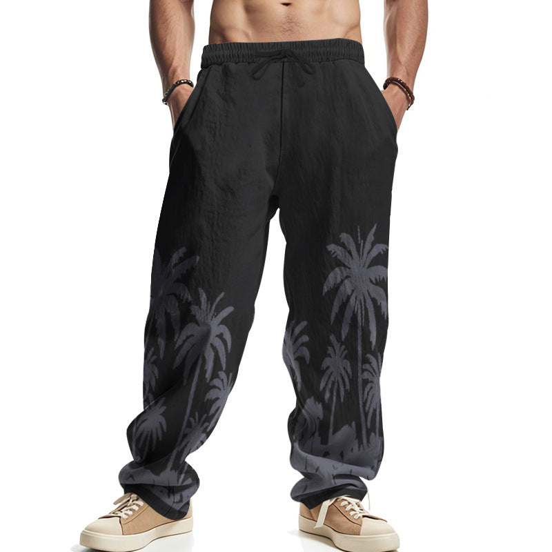 Men's Palm Print Cotton Casual Trousers