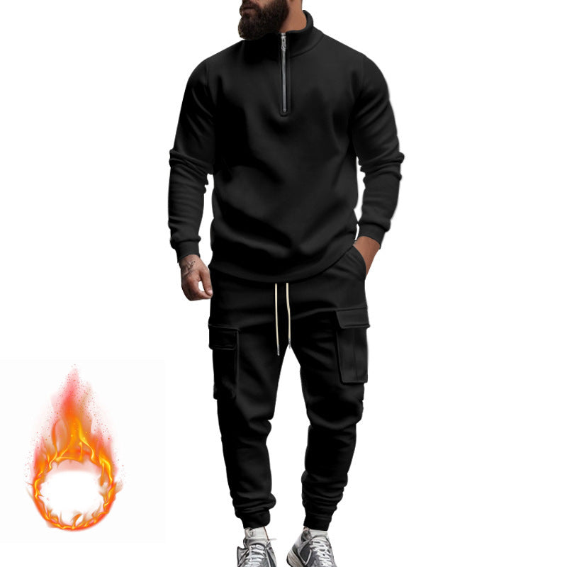 Men's Half‑Zip Fleece Lined Sweatshirt & Cargo Jogger 2‑Piece Set