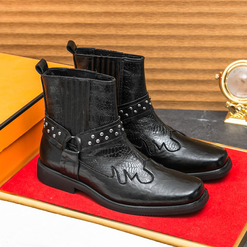 Vintage Western Style Studded Slip‑On Ankle Boots