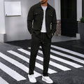 Men's Waffle Textured 2‑Piece Outfit Set, Button‑Up Shirt Jacket & Long Pants