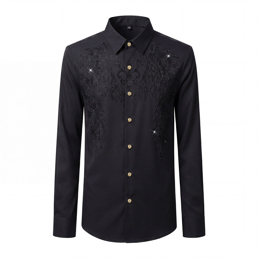 Men's Wing Rhinestone Slim Fit Long Sleeve Shirt