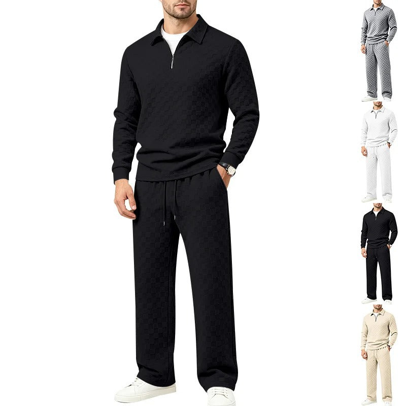 Men’s Jacquard Half‑Zip 2‑Piece Casual Outfit Set