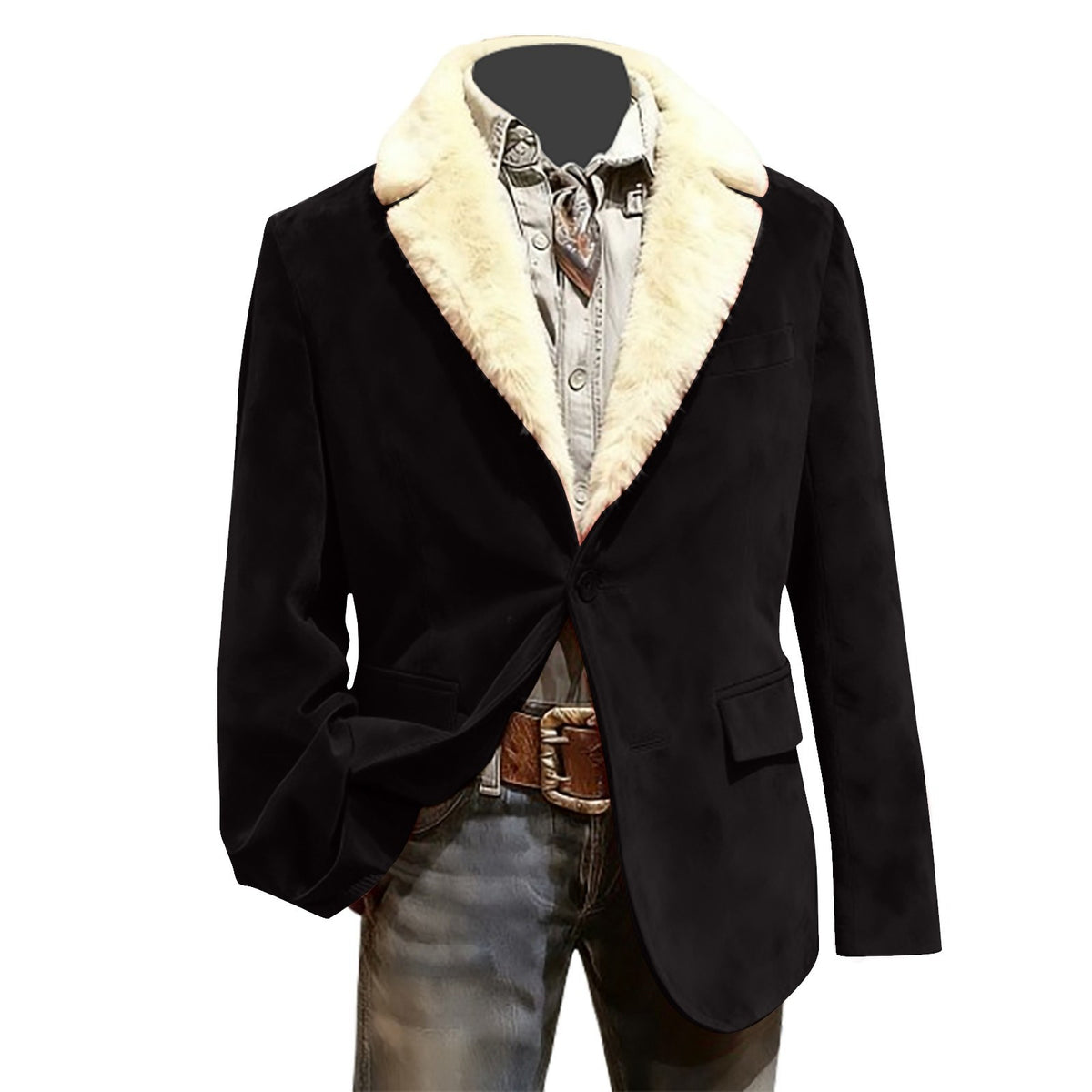 Men's Faux Fur Lapel Velvet Casual Blazer Jacket