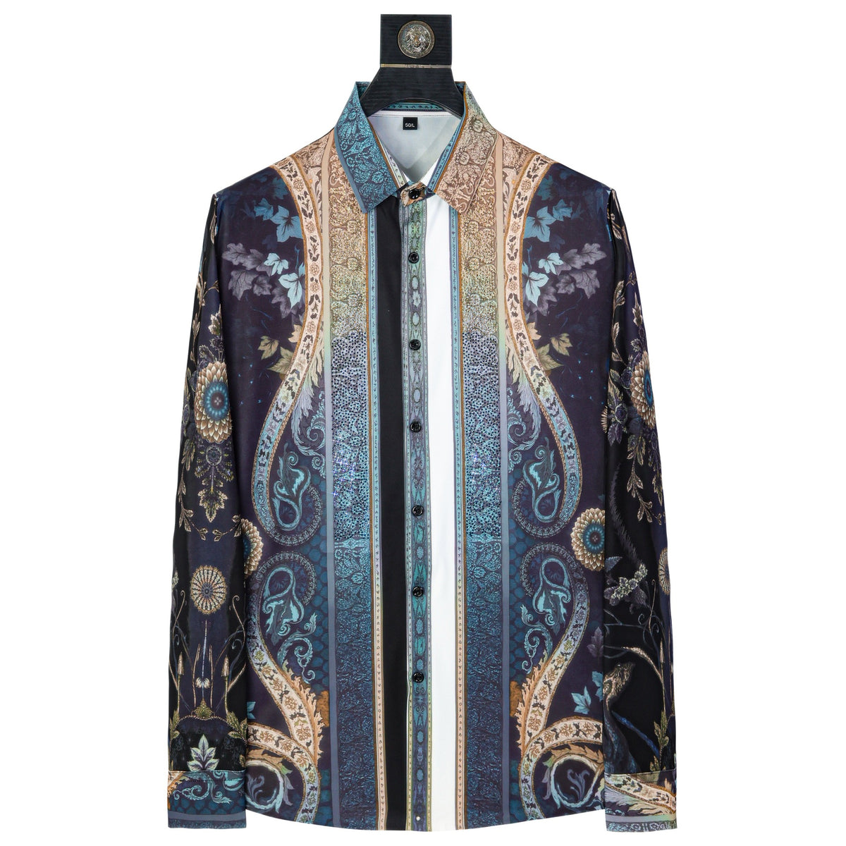Men's Paisley Print Rhinestone Slim Fit Long Sleeve Shirt