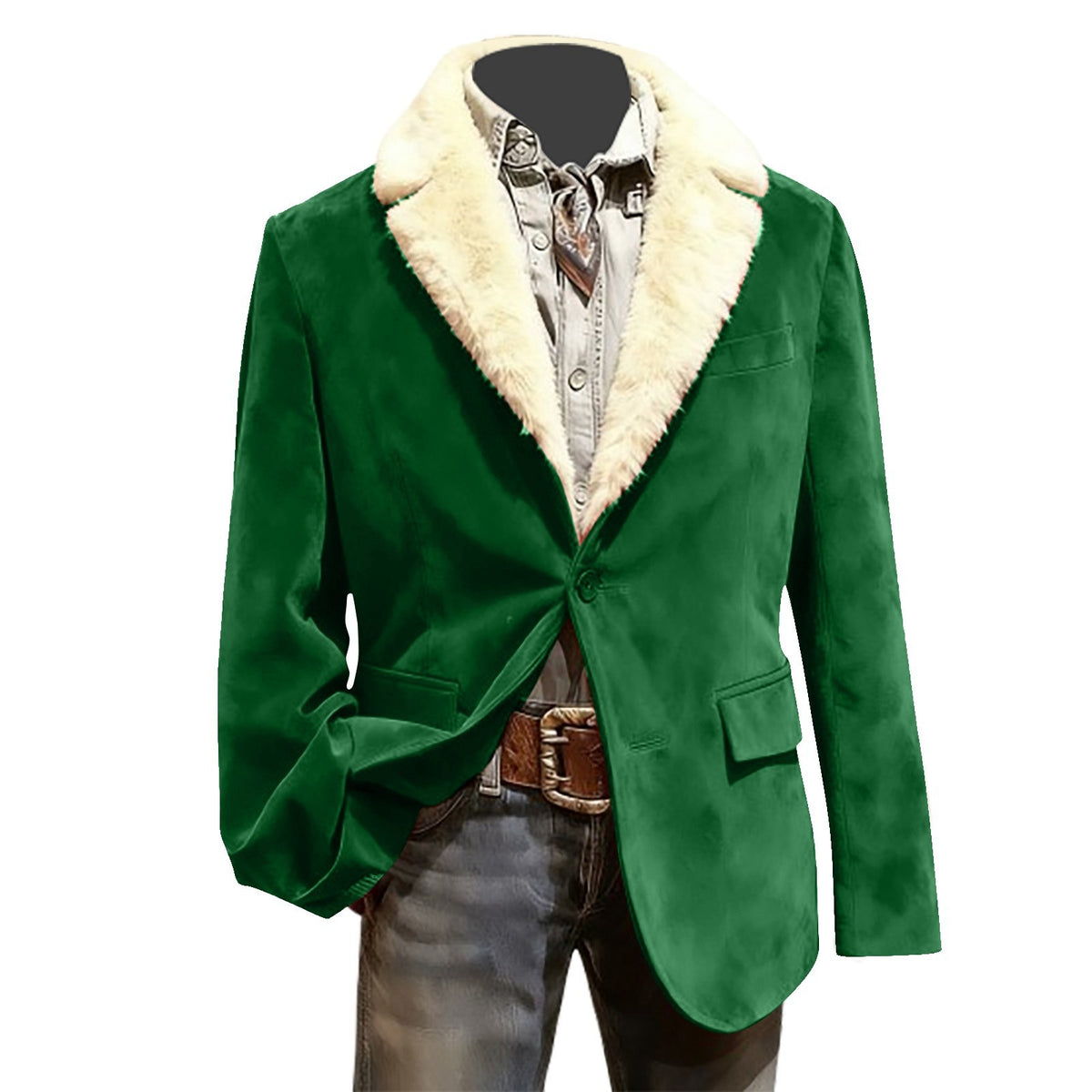 Men's Faux Fur Lapel Velvet Casual Blazer Jacket