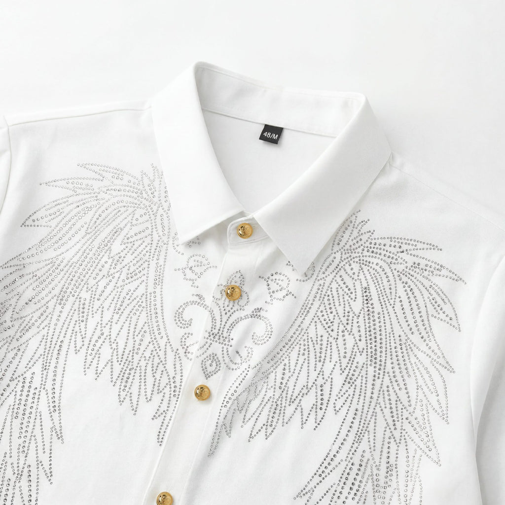 Men's Wing Rhinestone Slim Fit Long Sleeve Shirt