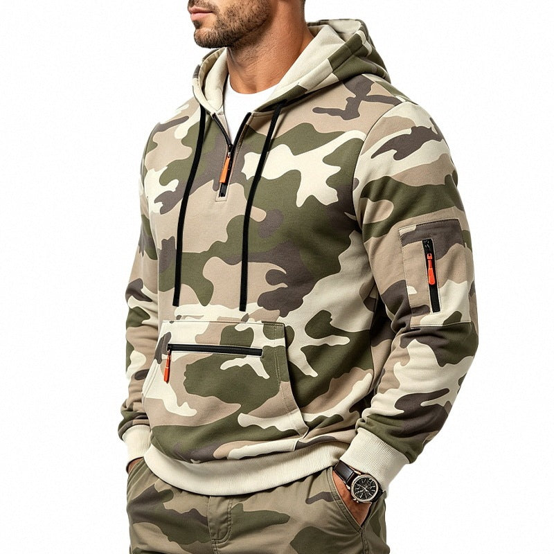Men's Camo Half‑Zip Fleece Hoodie