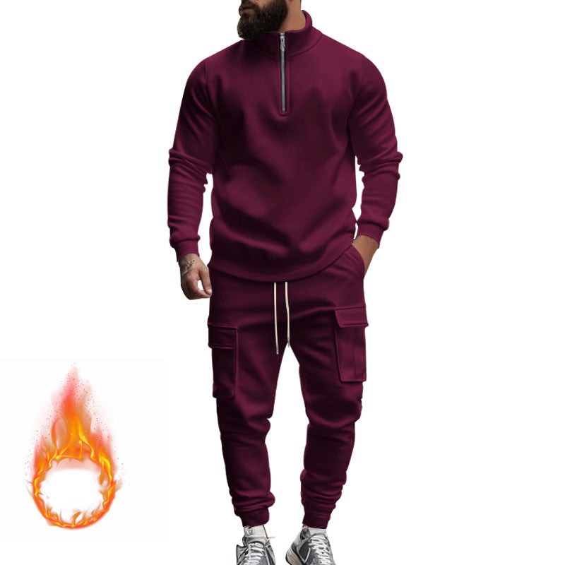 Men's Half‑Zip Fleece Lined Sweatshirt & Cargo Jogger 2‑Piece Set