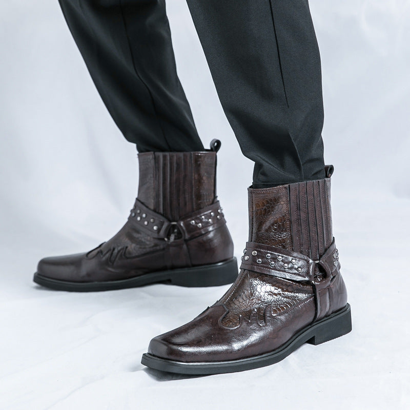 Vintage Western Style Studded Slip‑On Ankle Boots