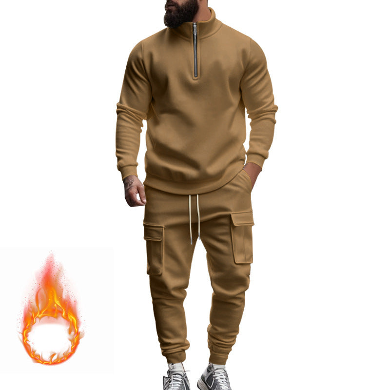 Men's Half‑Zip Fleece Lined Sweatshirt & Cargo Jogger 2‑Piece Set