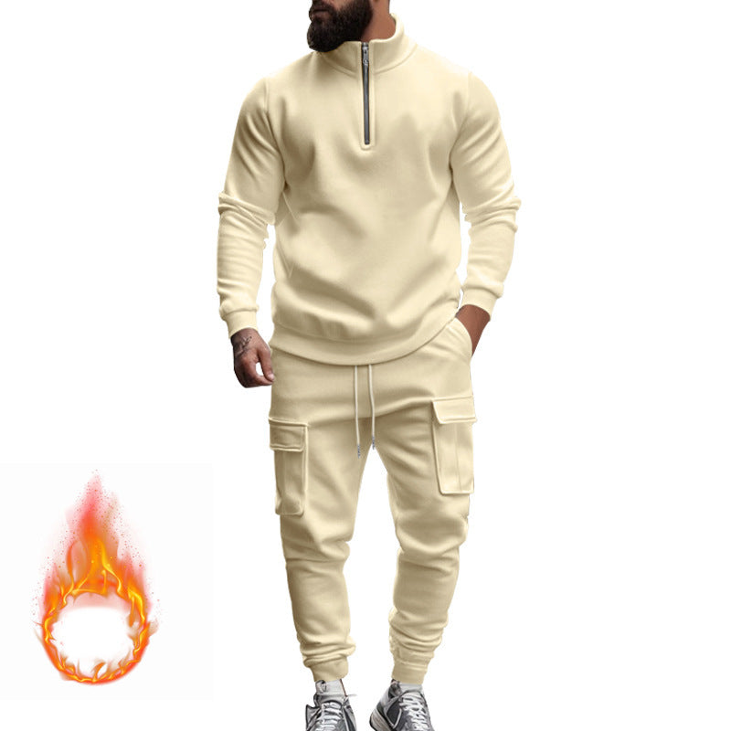 Men's Half‑Zip Fleece Lined Sweatshirt & Cargo Jogger 2‑Piece Set