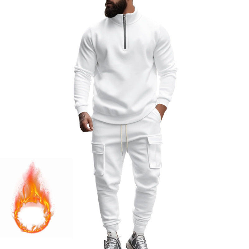 Men's Half‑Zip Fleece Lined Sweatshirt & Cargo Jogger 2‑Piece Set