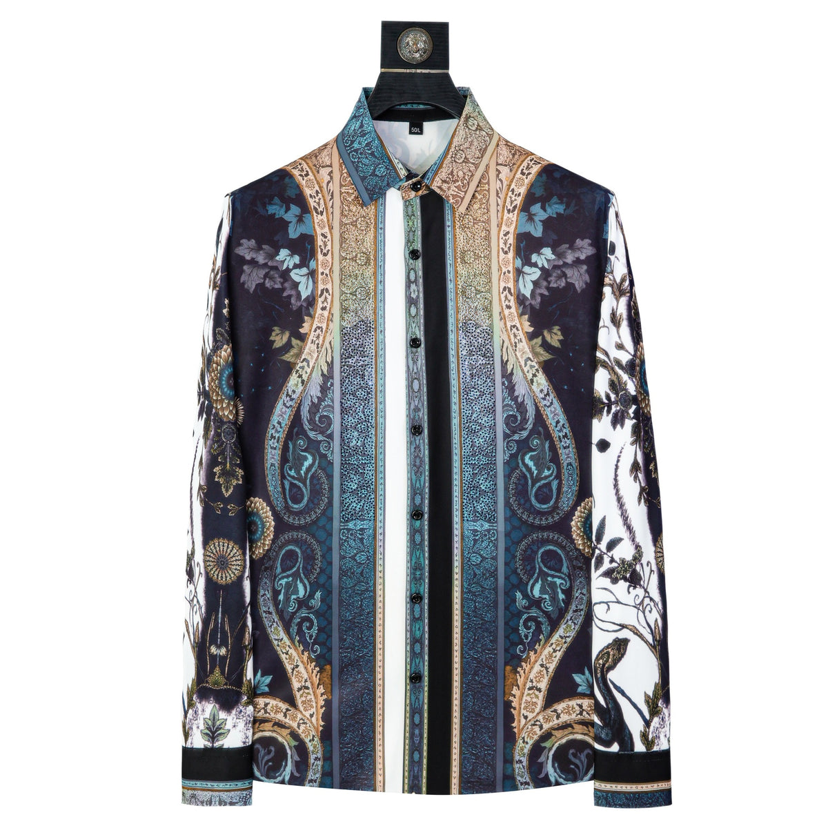 Men's Paisley Print Rhinestone Slim Fit Long Sleeve Shirt