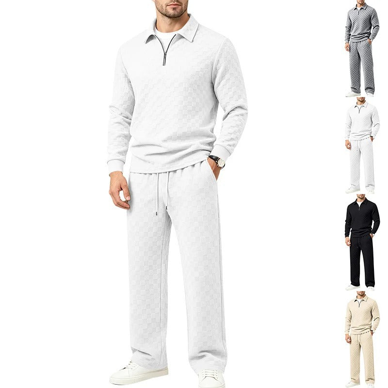 Men’s Jacquard Half‑Zip 2‑Piece Casual Outfit Set