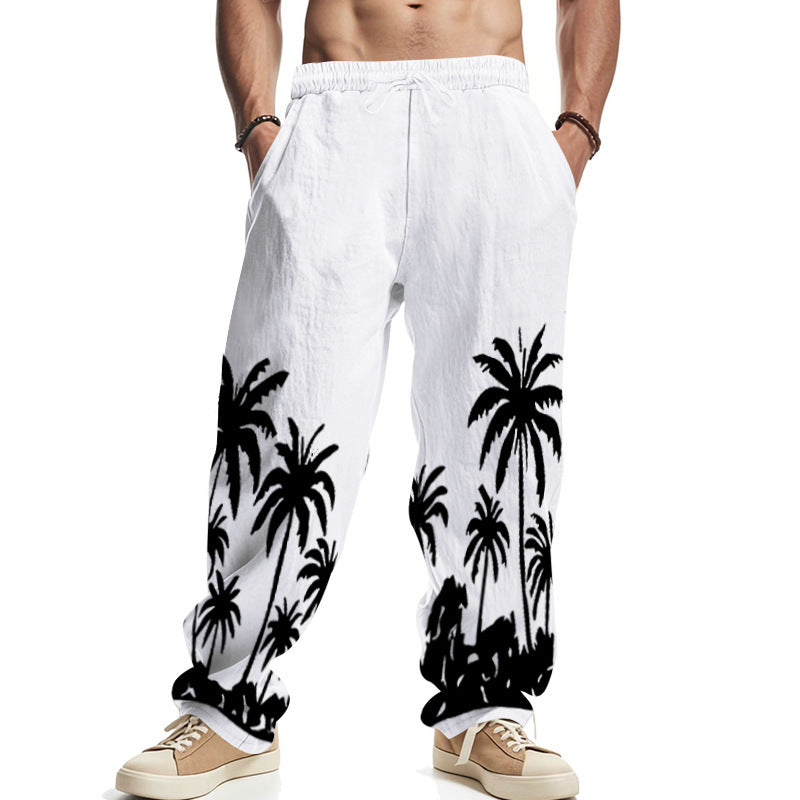 Men's Palm Print Cotton Casual Trousers