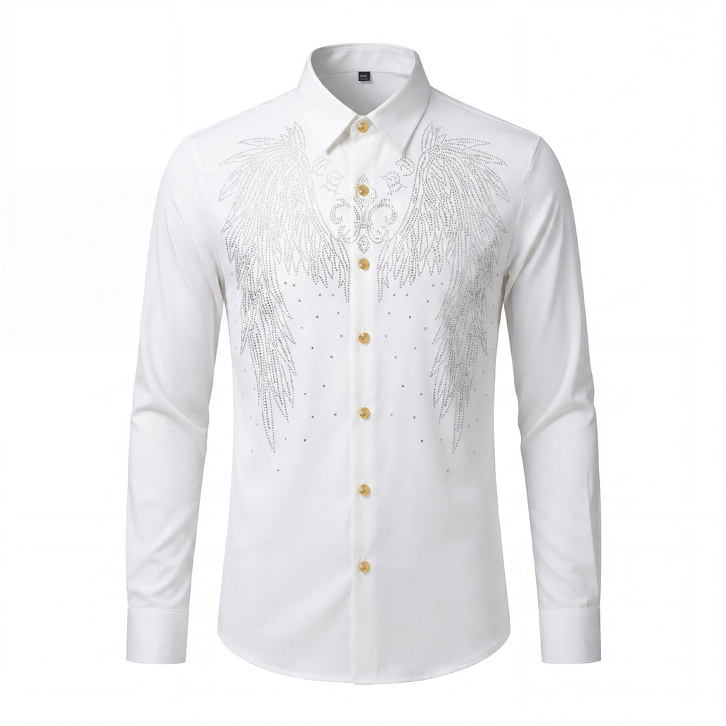 Men's Wing Rhinestone Slim Fit Long Sleeve Shirt