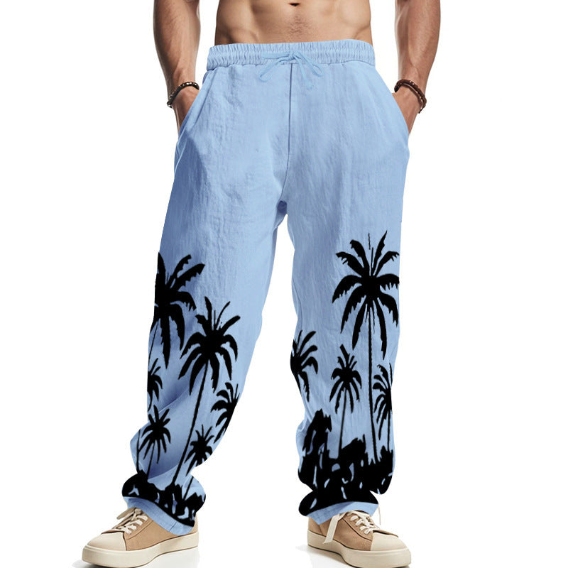 Men's Palm Print Cotton Casual Trousers