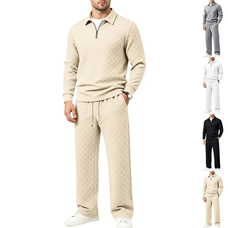 Men’s Jacquard Half‑Zip 2‑Piece Casual Outfit Set