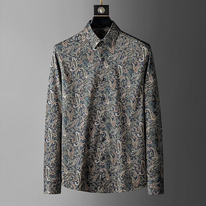 Men's Paisley Print Slim Fit Long Sleeve Shirt